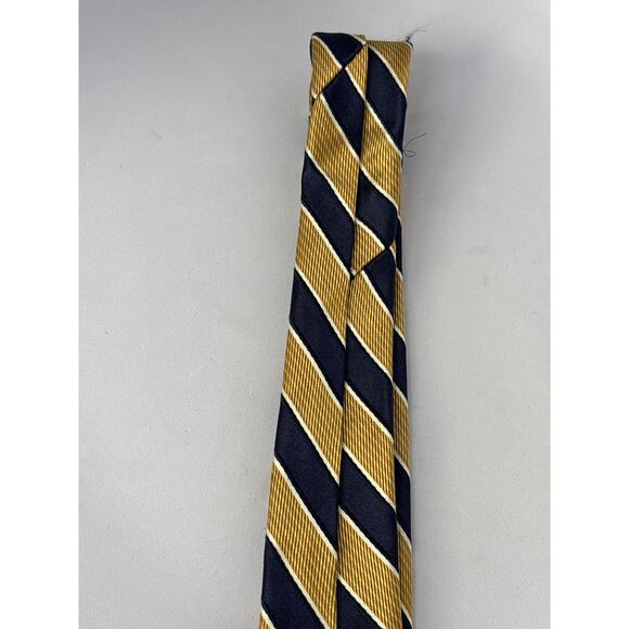 Nordstrom Tie Gold Yellow Cream Navy Blue Stripes All Silk Handmade 65.5” Long - Picture 3 of 5